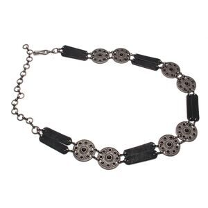 Gunmetal tone Leather and Medallion Belt Adjustable